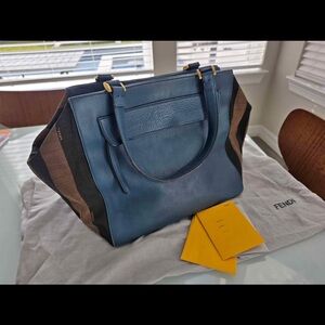 Fendi Large Blue Leather Suede Tote Bag | Authentic | Dust Bag Included